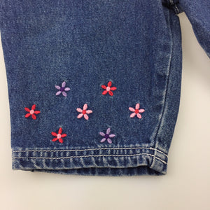 Girls Target, blue denim embroidered jeans, elasticated, Inside leg: 16cm, GUC, size 00