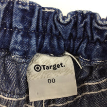 Load image into Gallery viewer, Girls Target, blue denim embroidered jeans, elasticated, Inside leg: 16cm, GUC, size 00
