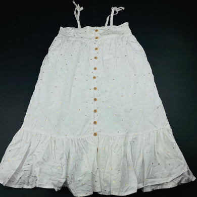 Girls Cotton On, lined white & gold cotton summer dress, EUC, size 8, L: 75cm