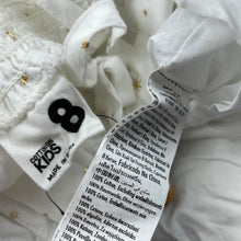 Load image into Gallery viewer, Girls Cotton On, lined white &amp; gold cotton summer dress, EUC, size 8, L: 75cm
