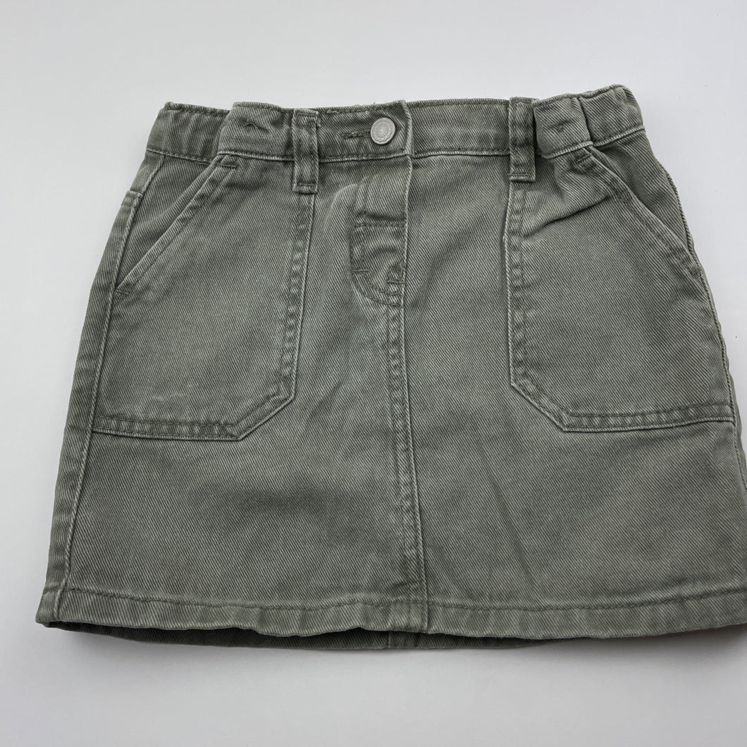 Girls H&T, khaki denim skirt, adjustable, L: 29cm, GUC, size 7,  