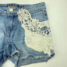 Load image into Gallery viewer, Girls Guess, lace trim distressed denim shorts, adjustable, GUC, size 7,  