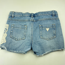 Load image into Gallery viewer, Girls Guess, lace trim distressed denim shorts, adjustable, GUC, size 7,  