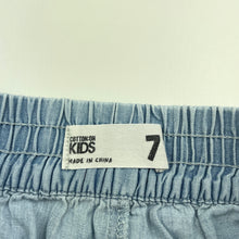 Load image into Gallery viewer, Girls Cotton On, blue chambray cotton shorts, elasticated, GUC, size 7,  