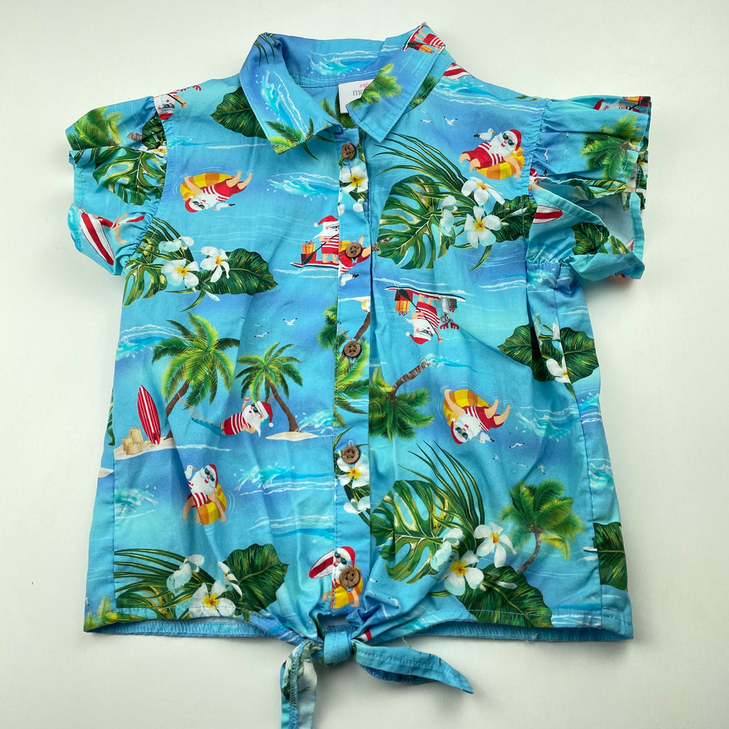Girls Mango, Christmas cotton tie front shirt top, EUC, size 5,  