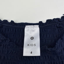 Load image into Gallery viewer, Girls Target, navy shirred short sleeve top, EUC, size 4,  