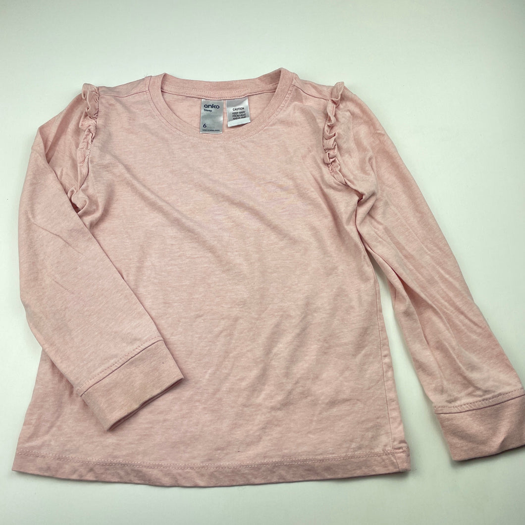 Girls Anko, pink marle long sleeve pyjama top, EUC, size 6,  