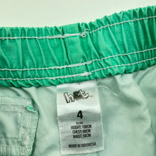 Load image into Gallery viewer, Boys H&amp;T, green lightweight board shorts, elasticated, EUC, size 4,  