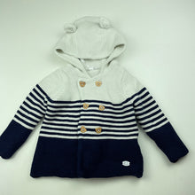 Load image into Gallery viewer, unisex Bonjour Bebe, knitted cotton hooded cardigan / sweater, EUC, size 0,  