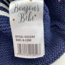 Load image into Gallery viewer, unisex Bonjour Bebe, knitted cotton hooded cardigan / sweater, EUC, size 0,  