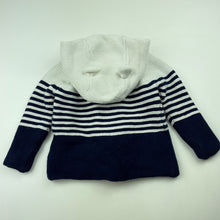 Load image into Gallery viewer, unisex Bonjour Bebe, knitted cotton hooded cardigan / sweater, EUC, size 0,  