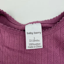 Load image into Gallery viewer, Girls Baby Berry, pointelle cotton ruffle bodysuit / romper, EUC, size 1,  