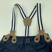 Load image into Gallery viewer, Boys Target, navy stretch cotton suspender shorts, adjustable, EUC, size 000,  