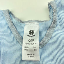 Load image into Gallery viewer, unisex Dymples, blue ribbed cotton singlet top, GUC, size 000,  