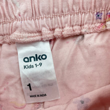 Load image into Gallery viewer, Girls Anko, pink cotton shorts, elasticated, unicorns, FUC, size 1,  