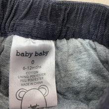 Load image into Gallery viewer, Boys Baby Baby, lined wadded corduroy cotton pants, elasticated, GUC, size 0,  