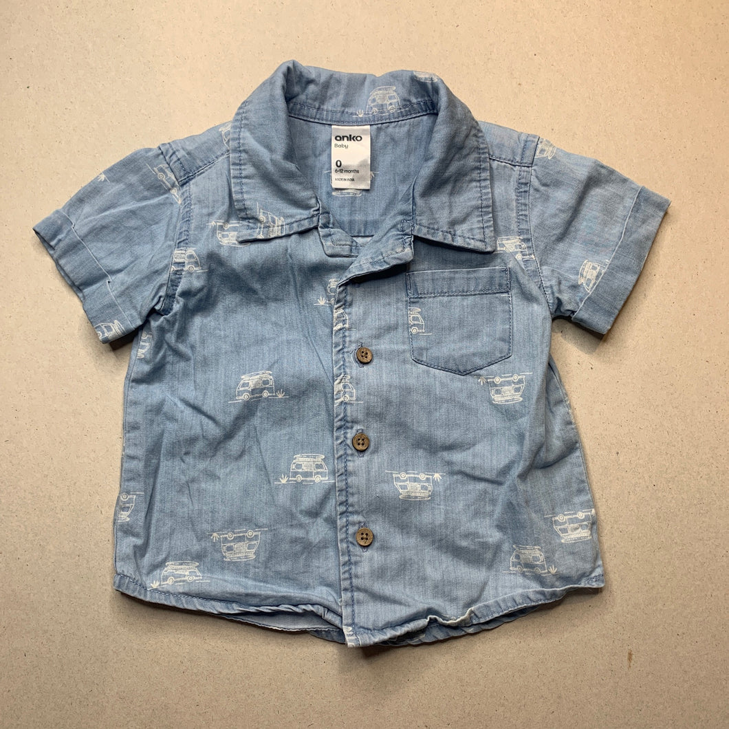 Boys Anko, chambray cotton short sleeve shirt, combi vans, GUC, size 0,  