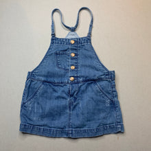 Load image into Gallery viewer, Girls Zara, distressed denim overalls dress, GUC, size 1, L: 42cm