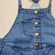 Load image into Gallery viewer, Girls Zara, distressed denim overalls dress, GUC, size 1, L: 42cm