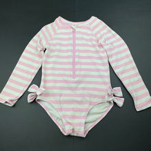 Load image into Gallery viewer, Girls Wave Zone, pink &amp; white long sleeve swim one-piece, GUC, size 5,  