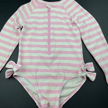 Load image into Gallery viewer, Girls Wave Zone, pink &amp; white long sleeve swim one-piece, GUC, size 5,  