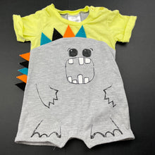 Load image into Gallery viewer, Boys Baby Baby, grey &amp; yellow romper, monster, FUC, size 00,  