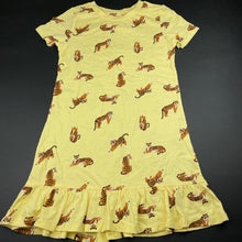 Load image into Gallery viewer, Girls Mango, yellow cotton casual dress, tigers, EUC, size 10, L: 68cm