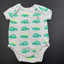 Load image into Gallery viewer, unisex Cotton On, grey marle bodysuit / romper, dinosaurs, GUC, size 000,  