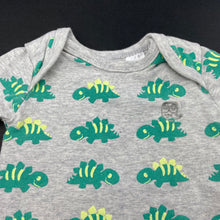Load image into Gallery viewer, unisex Cotton On, grey marle bodysuit / romper, dinosaurs, GUC, size 000,  