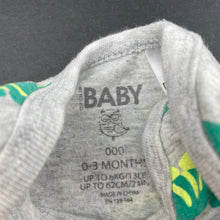 Load image into Gallery viewer, unisex Cotton On, grey marle bodysuit / romper, dinosaurs, GUC, size 000,  