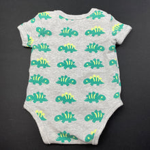 Load image into Gallery viewer, unisex Cotton On, grey marle bodysuit / romper, dinosaurs, GUC, size 000,  
