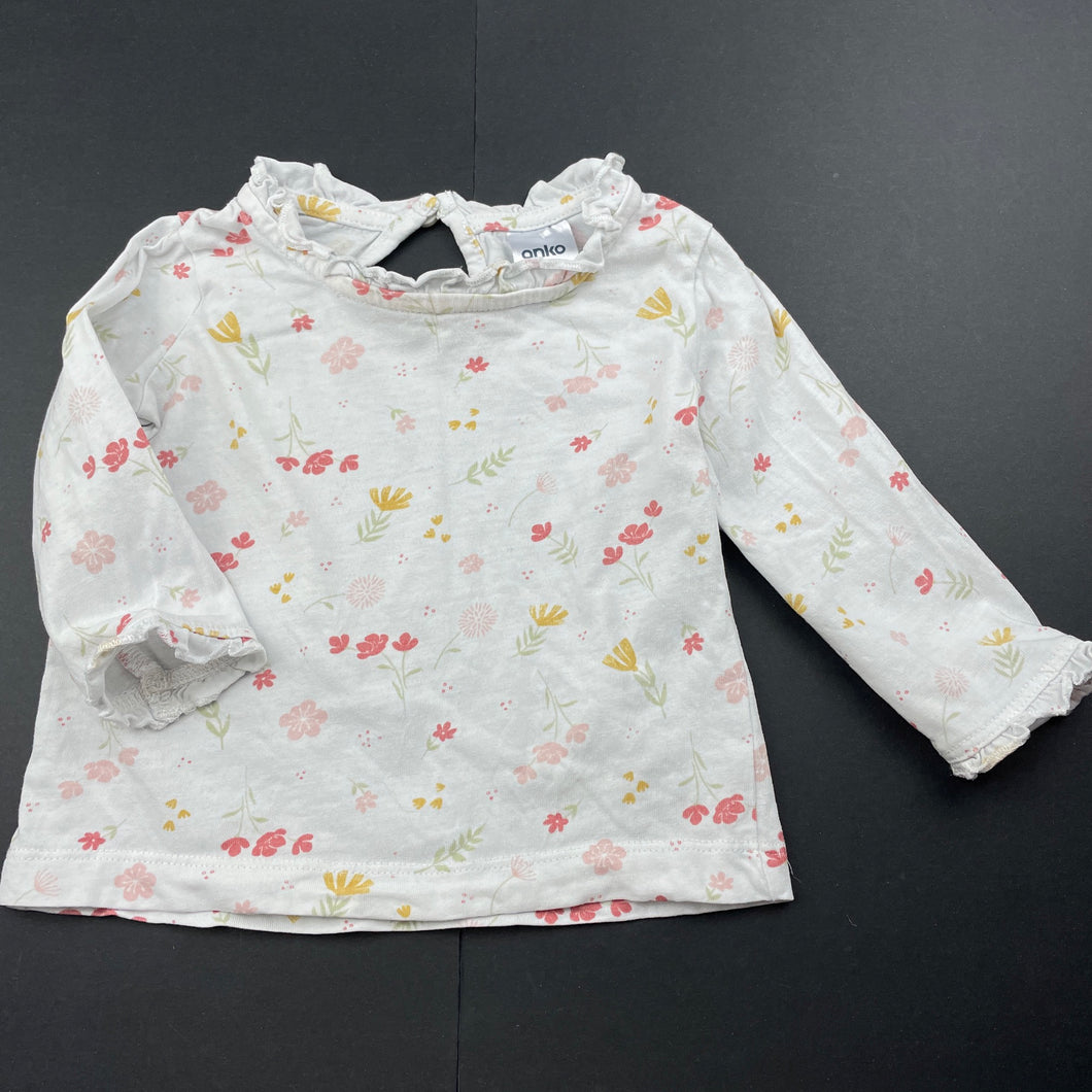 Girls Anko, floral cotton long sleeve top, FUC, size 00,  