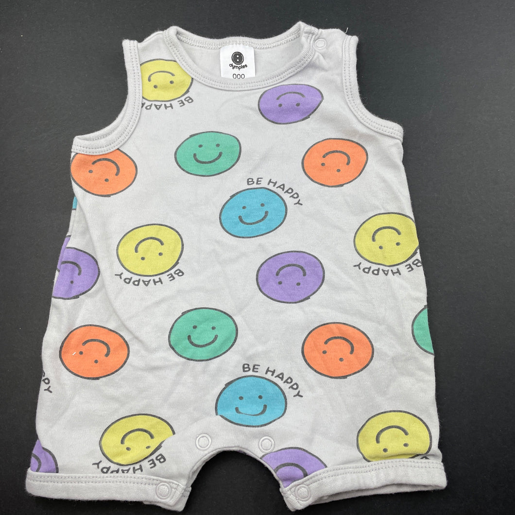 unisex Dymples, grey cotton romper, GUC, size 000,  