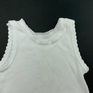 unisex 4 Baby, white ribbed cotton singlet top, GUC, size 0000,  