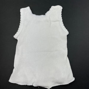 unisex 4 Baby, white ribbed cotton singlet top, GUC, size 0000,  