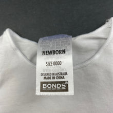 Load image into Gallery viewer, unisex Bonds, white stretchy bodysuit / romper, EUC, size 0000,  