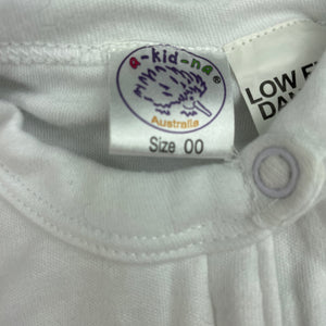 unisex a-kid-na, white cotton zip romper, GUC, size 00,  