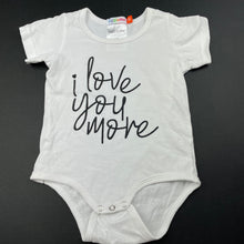 Load image into Gallery viewer, unisex Higgledee, white cotton bodysuit / romper, GUC, size 00,  