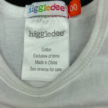Load image into Gallery viewer, unisex Higgledee, white cotton bodysuit / romper, GUC, size 00,  