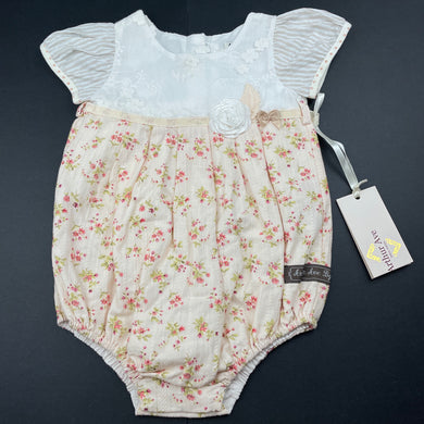 Girls Arthue Ave, vintage inspired lined floral cotton romper, NEW, size 0,  