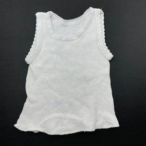 unisex 4 Baby, white ribbed cotton singlet top, EUC, size 0000,  