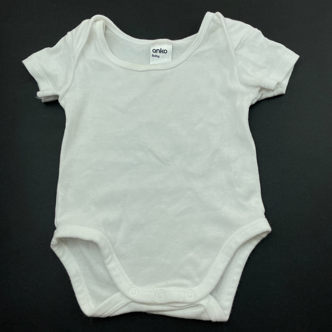 unisex Anko, white cotton bodysuit / romper, FUC, size 00,  