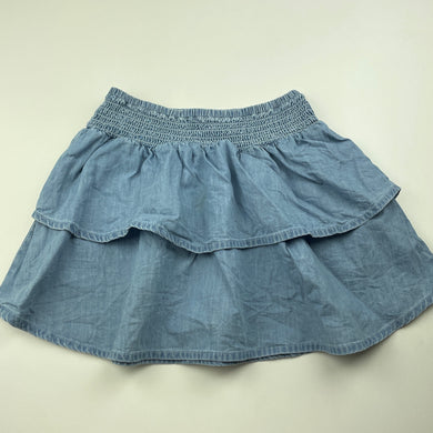 Girls Anko, blue chambray cotton skirt, elasticated, L: 29cm, FUC, size 5,  