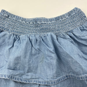 Girls Anko, blue chambray cotton skirt, elasticated, L: 29cm, FUC, size 5,  