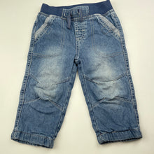 Load image into Gallery viewer, Boys Tiny Little Wonders, cotton lined denim pants, elasticated, FUC, size 0,  