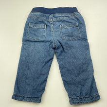 Load image into Gallery viewer, Boys Tiny Little Wonders, cotton lined denim pants, elasticated, FUC, size 0,  