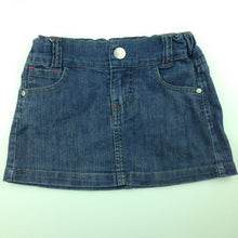 Load image into Gallery viewer, Girls Run Scotty Run, lightweight denim skirt, adjustable waist, GUC, size 4