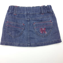 Load image into Gallery viewer, Girls Run Scotty Run, lightweight denim skirt, adjustable waist, GUC, size 4