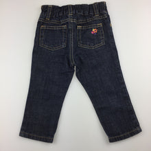 Load image into Gallery viewer, Girls Carter&#39;s, dark denim embroidered jeans, elasticated, GUC, size 1
