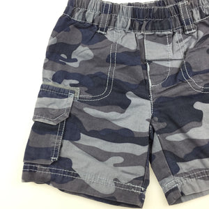 Boys Target, blue cotton camo print cargo shorts, elasticated, GUC, size 00